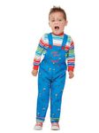 Smiffys Chucky Costume in Blue for Kids, Dungarees and Top, Officially Licensed, Iconic Blue Dungarees and Striped Top, Ideal for Halloween and Matching Family Fancy Dress