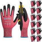 KAYGO Cut Resistant Gloves Micro Finishing Nitrile Coated,ANSI Cut Level A4,KG22NB,3D-Comfort Stretchy Fit Safety Work Gloves, Firm Grip,Machine Washabl,12 Pairs,Red,S