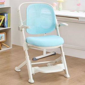 ERIYA Kids Desk Chair,Ergonomic Chair: Breathable Mesh Back, Adjustable Seat, Flip-Up Armrests, Footrest, Lumbar | Ideal for Kids, Petite Adults – Ultra-Comfy for Study/Work (Blue)