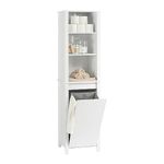 SoBuy BZR102-W, Bathroom Tall Cabinet Cupboard Bathroom Storage Cabinet with Laundry Basket, Laundry Cabinet Laundry Chest