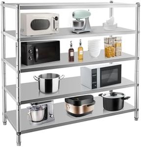 Garvee Stainless Steel Shelves,72 in Storage Shelf 5-Tier Heavy Duty Adjustable Shelf Unit for Kitchen Garage Office Restaurant Warehouse,330lb Per Shelf