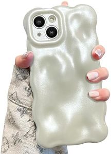 UEEBAI Case for iPhone 13 6.1 inch, Cute Solid Color Curly Wave Shape Shockproof Soft Bumper Phone Case, Candy Water Ripple 3D Silicon Slim Pretty Case Aesthetic Cover, Pearl White