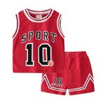 Kids Sports Shorts Sets Boys Jerseys Tracksuit 2 Piece Basketball Performance Tank Top and Mesh Shorts Set (Red, 1-2T)