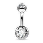 OUFER 14G Solid Titanium Belly Bars Balls 8mm Short Long Navel Piercings Rings Double Clear Gem 1.6mm Belly Button Jewellery