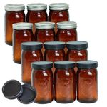 Jumterlee 6 Pack 32 oz Amber Mason Jars, Wide Mouth Mason Jars with Lids and Bands and 6 Black Plastic Mason Jar Lids, Amber Glass Mason Jars