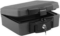 SentrySafe Fireproof and Waterproof Safe, Black Portable Lock Box with Key Lock and Carrying Handle for Money, Passport, Exterior: 14.3 in W x 13 in D x 6.1 in H, ‎H0100