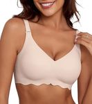 Xcutting Scalloped Womens Bras No Underwire Wireless Seamless Bra Push Up Bralette Full Coverage Comfort Everyday Bra with Bra Extender (Pink,Large)