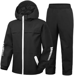 SWISSWELL Boys Rain Jacket & Pants Kids Rain Suit Black White 6-8 Years