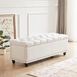 Tbfit Ottoman with Storage, 50.8-inch End of Bed Large Bench Safety Hinge with Rivets & Button-Tufted for Bedroom, Living Room, Foot of Bed (Beige)