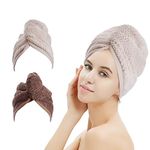 M-bestl 2 Pack Hair Drying Towels,Hair Wrap Towels,Super Absorbent Microfiber Hair Towel Turban with Button Design to Dry Hair More Quicker（Khaki&Coffee）