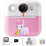 Kids Camera, Instant Print Camera for 3-12 Year Old Girls, Digital Selfie Camera for Kids, Children Camera Toys with 32GB Card 1080P, Christmas Birthday Gifts for Age 3 4 5 6 7 8 9 Years Old Girls