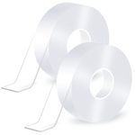 Double Sided Tape Heavy Duty,(6mx2cmx2mm,2Rolls) Strong Double Sided Mounting Nano Tape,Multipurpose Clear Adhesive Picture Hanging Strips,Removable Adhesive Sticky Tape for Poster Walls Decor Carpet