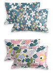 RD TREND Microfiber 210 TC Floral Print Pillow Covers, Set of 4, 45.7 cm x 70 cm (Teal and Pink, Pack of 2)