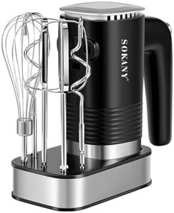 SOKANY Batteur à main 800 W en acier inoxydable, 5 vitesses avec bouton de sortie, batteur à main avec 2 crochets pétrisseurs et 2 fouets (SK-02001 3 en 1 800 W)