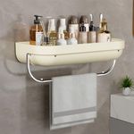 KREPS Bathroom Shelf Organizer,Self Adhesive No Drill Shower Shelf Easy installation, Wall Mounted Shelf, with Towel Napkin Holder with Hook,Used for Bathroom and Kitchen (FLAT, CREAM)