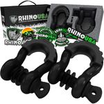 Rhino USA D Ring Shackle 2 Pack (41,850lb Break Strength) – 3/4” Shackle with 7/8 Pin for use with Tow Strap, Winch, Off-Road Truck Vehicle Recovery, Best Offroad Towing Accessories (Matte Black)