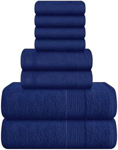 Belizzi Home 8 Piece Towel Set 100% Ring Spun Cotton, 2 Bath Towels 27x54, 2 Hand Towels 16x28 and 4 Washcloths 13x13 - Ultra Soft Highly Absorbent Machine Washable Hotel Spa Quality - Navy Blue