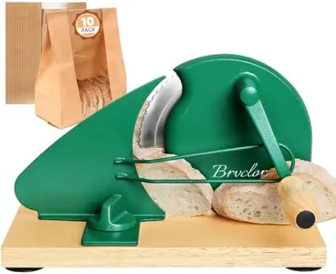 Brvclon Manual Bread Slicer for Homemade Sourdough,Adjustable Thickness,Hand Crank Bread Slicer with Stainless Steel Blade, Aluminum Alloy Frame & Solid Wood Base,Comes with 10 Bread Bags