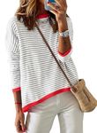Dokotoo Fall Sweaters for Women Fashion Winter Crewneck Long Sleeve Pullover Sweater Casual Striped Color Block Gray Small