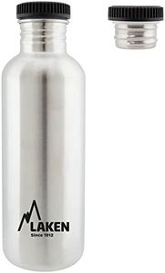 LAKEN Botella de Agua de Acero Inoxidable (1 L - Platedo) con Tapón Plain - Reutilizable y Reciclable - Ideal para Niños y Adultos en Gimnasio/Actividades Deportivas