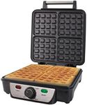 Quest 35940 Four Slice Deep Fill Waffle Maker/Non-Stick Hot Plates/Adjustable Temperature/Stainless Steel with Cool Touch Handle / 1100W