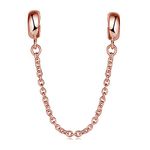 925 Sterling Silver Safety Chain Spacer Beads Charms with Rubber Fit for Charm Bracelets (Rose gold color)