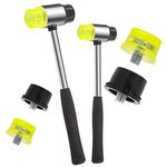 Swpeet 6Pcs 2 Size Double-Faced Soft Hammer Mallet Set, 25mm 35mm Double Head Plastic and Rubber Hammer with 4 Pcs Replacement Head, Small Rubber Mallet Hammer Tool for Wood Jewelry Leather Crafts