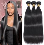 10A Straight Bundles Human Hair 16 18 20 Inch Brazilian 100% Unprocessed Virgin Weave 3 Natural Black Color