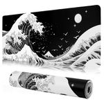 MEWOOCUE® Gaming Mouse Pad for Desk,Large Sea Wave Mousepad Laptop,Black White Japanese Anime Mouse Mat,Long XXL Waterproof Keyboard Pads,Big Non-Slip Mouse Pads for Game Office Home（31.5 x 11.9 in）