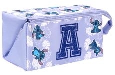 Disney Personalised Stitch Large Make up Bag with Glitter Letter Customised Initial Toiletry Travel Cosmetic Bag for Girls Gift - Purple