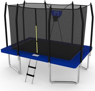 BodyTrain 7x11ft Rectangular Trampoline with Safety Enclosure Ladder & Basketball Game (Blue)