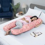 Wakefit Pregnancy Pillow | 3 Month Warranty | U-Shape, Maternity Pillows for Pregnancy Sleeping, Pregnancy Pillow for Women with Ergonomic Design, Washable Cotton Cover - Sakura Pink