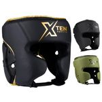 XTEN SPORTS Boxing Headguard, MMA Training Headgear, Kickboxing, Sparring, Taekwondo, Karate, Martial Arts, Muay Thai, BJJ, Adult Multilayered Head Face Protection (Golden, Large)