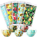 NiHealth 50PCS Adult Disposable Face Masks 3-Ply Individually Wrapped Summer Floral Patterns Breathable Non-Woven Fabric Adjustable Nose Wire Soft Elastic Ear Loops Holiday Shopping Party