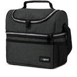 OPUX Thermal Insulated Dual Compartment Lunch Bag for Men Women | Double Deck Reusable Lunch Box with Shoulder Strap Leakproof Liner | Medium Lunch Box for School Work Office (Charcoal)