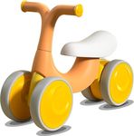 AMBERZ BIS Certified Baby Balance Bike 12-36 Months | No-Pedal 4-Wheel Ride-On Toddler Walker | Soft PU Seat | EVA Anti-Slip Wheels | 135° Steering | 1.63kg | Gift Boys Girls (Nut Brown)