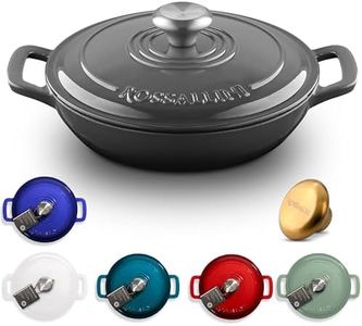 ROSSALLINI Signature Enameled Cast Iron Braiser, Non-Stick Serving Pot with Tight Fitting Lid for Perfect Roasting, Baking, Sauteing, Searing, and Pan Frying | 5Q (4.7L) - Oyster Grey