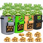 4 Pack 10 Gallon Potato Growing Bags with Flap Potato Grow Bags Garden Plants Growing Bag with Durable Handle Thickened Nonwoven Potato Growing Containers Fabric Pots for Tomato Vegetable and Fruits
