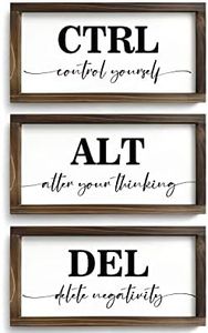 Pinetree Art Rustic Wooden Office Decor - CTRL ALT DEL Framed Motivational Wall Art - Inspirational Positive Quotes Wall Hanging, Set of 3 (6"x12"x3)