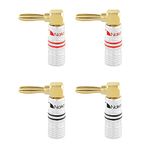 Nakamichi Excel Series 24k Gold Plated Banana Plug 12 AWG - 18 AWG Gauge Size 4mm Speakers Amplifier Hi-Fi AV Stereo Home Theatre Audio Wire Cable Screw Connector 4 Pcs (2-Pairs), Right Angle Plug