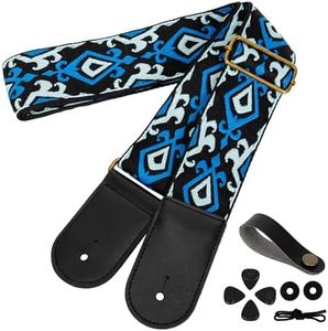 AODSK Guitar Strap Vintage Woven Adjustable,includes 2 Strap Locks, For Bass, Electric & Acoustic Guitars (Blue)
