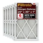 Filtrete 20x30x1 AC Furnace Air Filter, MERV 11, MPR 1000, Micro Allergen Defense, 3-Month Pleated 1-Inch Electrostatic Air Cleaning Filter, 6 Pack (Actual Size 19.81 x 29.81 x 0.81 in)