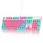 surmen Full Size Creamy Keyboard with Number Pad, 104 Keys RGB Wired Pink Mechanical Gaming Keyboard Backlit with PBT Keycaps Linear Red Switch for Laptop Desktop PC Gamers（104 Miami）