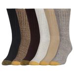 Gold Toe Women's 6 Pack Ribbed Crew,Khaki/Black/Camel,9-11