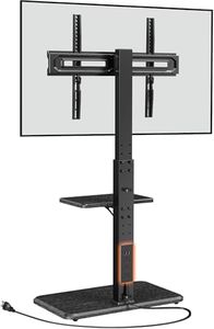 Perlegear Floor TV Stand with Power Outlet, Universal TV Stand for 32-75 inch TVs up to 110 lbs, Height Adjustable TV Stand with Swivel, Floor TV Mount Stand with Wood Base, Max VESA 600x400mm, PGFS06