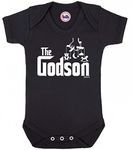 THE GODSON - Boys Organic Cotton Short Sleeve Novelty Bodysuit Babygrow (6-12 Months, Black)