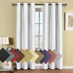Royal Hotel Bedding Soho 100% Blackout Window Curtains Panels, Top Grommet Faux Silk Panels, Solid Curtains Set of 2, Pair Curtains, 84 Inches Long, White