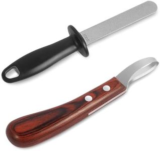 YAHIKI Hoof Knife with Sharpener,Farrier Tool Kit,Double Edged Hoof Trimming Knife with Wooden Handle, High-Carbon Steel Blade Hoof Knife for Horses