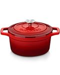 vancasso Enameled Cast Iron Dutch Oven with Lid, 3.5 QT Small Round Enamel Dutch Oven Pot for Bread Baking, Non Stick Enamel Coating, Red