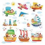 DECOWALL DAT-1506 Animal Ships and 3 Biplanes Kids Wall Stickers Wall Decals Peel and Stick Removable Wall Stickers for Kids Nursery Bedroom Living Room lightning flash mcqueen mural decor home